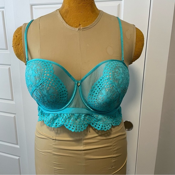 Cacique Blue Lightlylined Multi-Way Strapless Lace Bra 44D - Picture 1 of 8